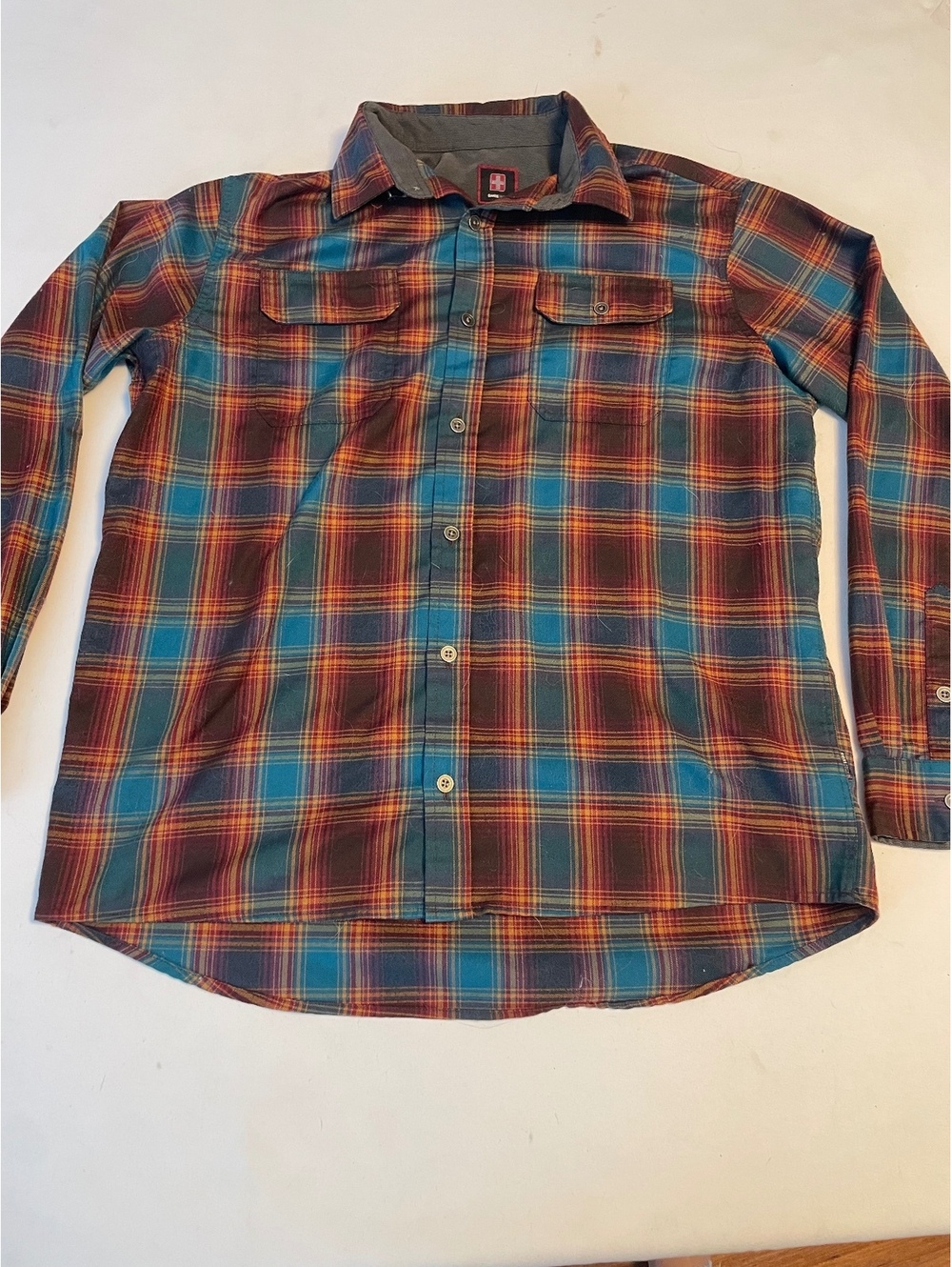 Swiss Tech Men's Large Plaid Button-Up Shirt - Antique Teal Combo